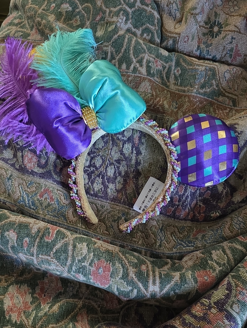 Disney Purple & Teal Feather Bow Headband Ears